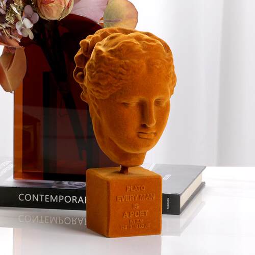 简约客厅书房装饰品样板房摆件维纳斯人头植绒雕像博古架欧式摆设