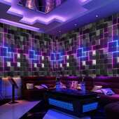 3d立体KTV壁纸网吧电竞酒店房间装 饰背景墙霓虹灯科技感闪光墙纸