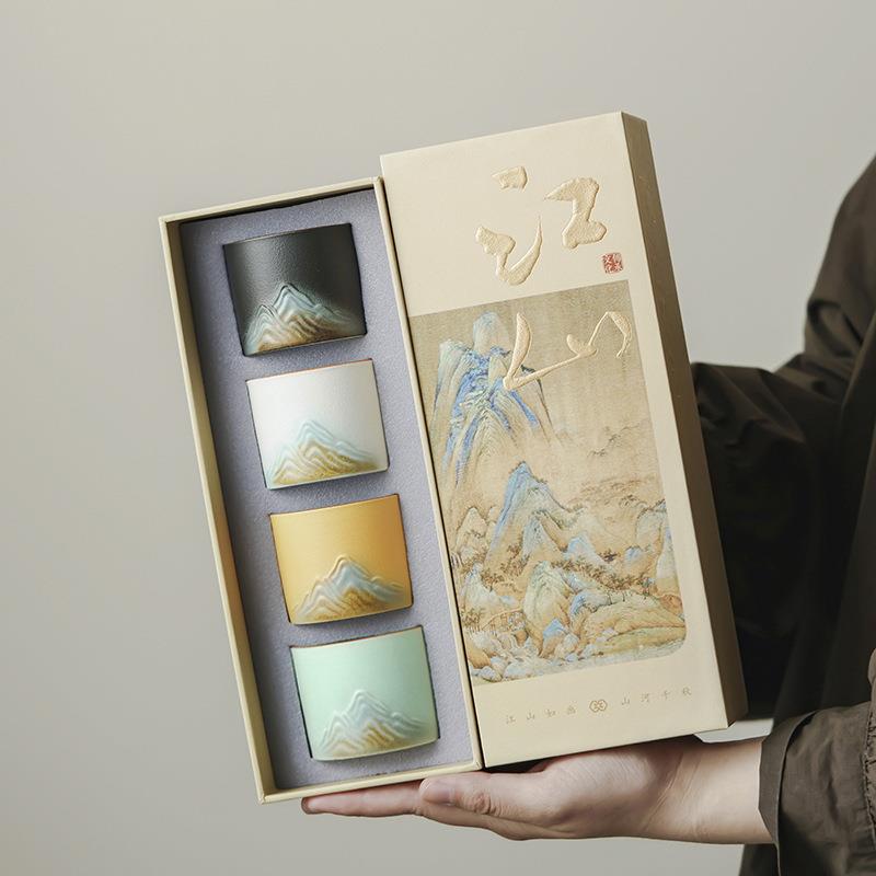 锦绣江山套杯国潮文创陶瓷主人杯品茗杯茶杯礼盒套装节日伴手礼品
