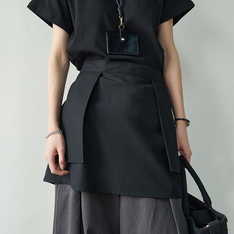 半身黑色短款围裙男女西餐围腰高端饭厅服务员工作服印字logo