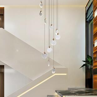 现代简f约轻奢灯水晶旋转楼222梯长吊复式 别墅公寓吊客厅中空lot