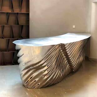 高端不锈钢异形吧台酒店大厅迎宾台餐厅接待台弧形吧台水吧台