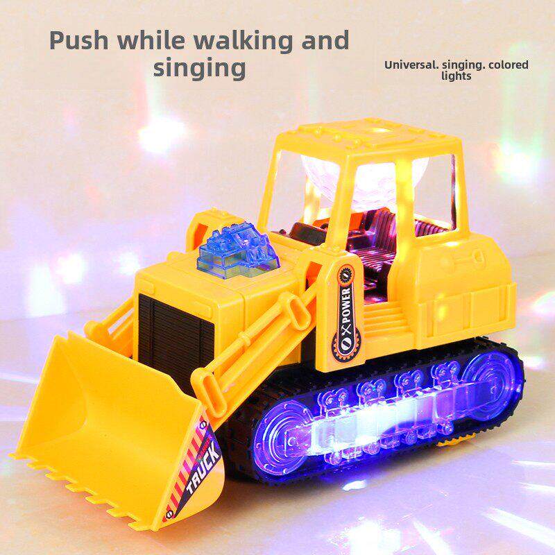儿童电动推土机玩具男孩闪光音乐玩具车电动万向工程车挖掘机模型