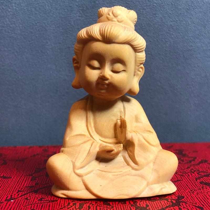 小叶黄杨木雕禅意自在小观音实木佛像摆件家居茶宠桌面装饰工艺品