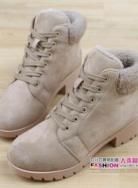 正品冬季人本加绒保暖女雪地靴韩女版休闲短靴马平跟丁靴女学生棉