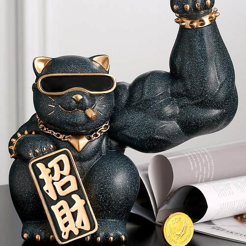 麒麟臂招财猫小摆件 大力肌肉招财猫礼盒装 金色MAX版招财猫 办公