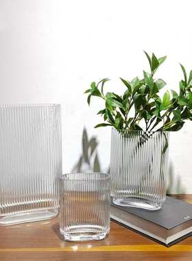 装饰竖样板房家居现代灰色玻璃简约桌面客厅纹摆件插花摆花瓶饰