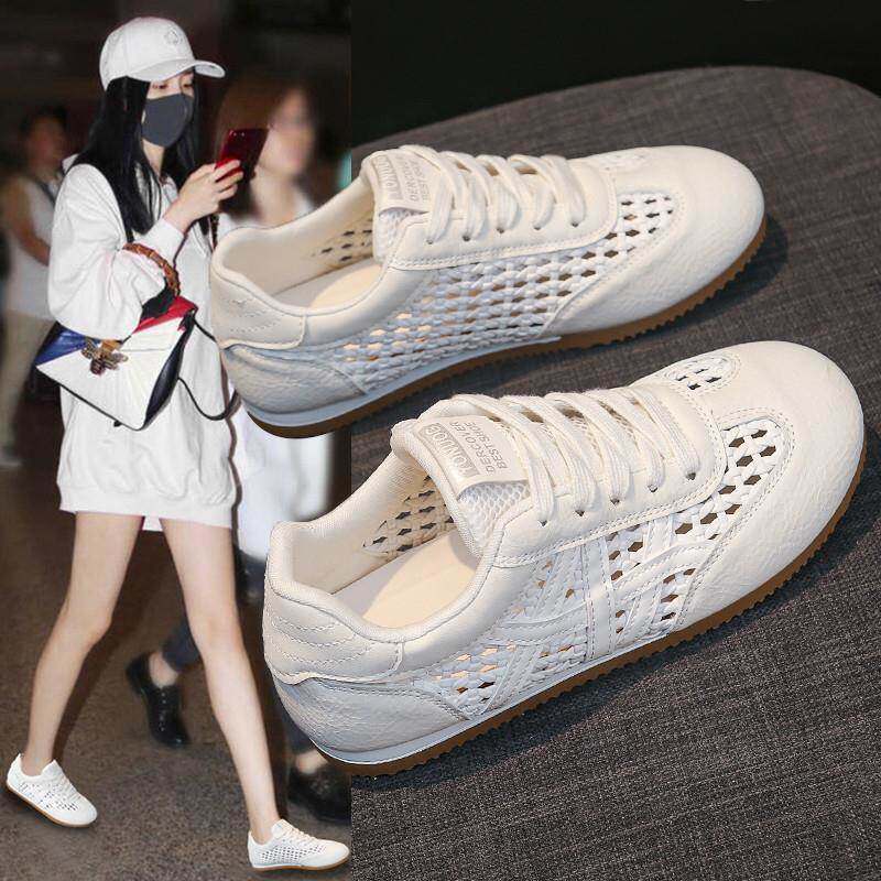 潮牌小白鞋女夏季薄款2026新款透气镂空网鞋高级感配裙子阿甘板鞋