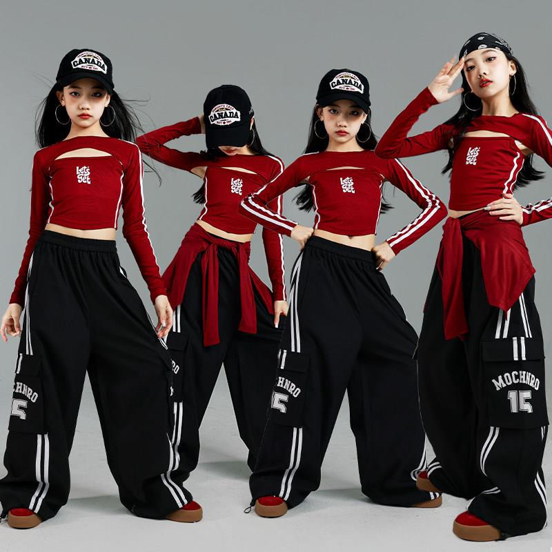 少儿红色爵士舞演出服女孩jaz民族服装/舞台装