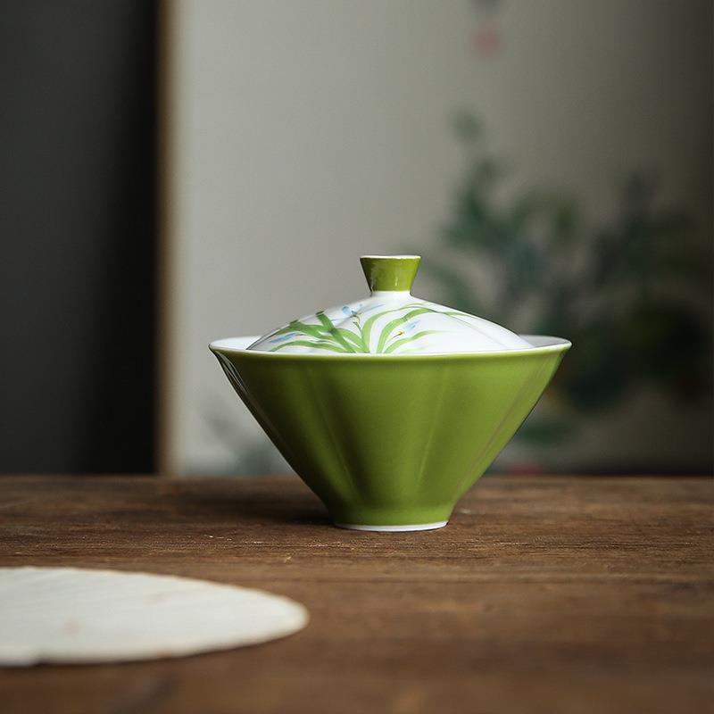 九匠风手绘盖碗中式泡茶碗仿古色釉陶瓷斗笠茶碗功夫茶具文人茶器