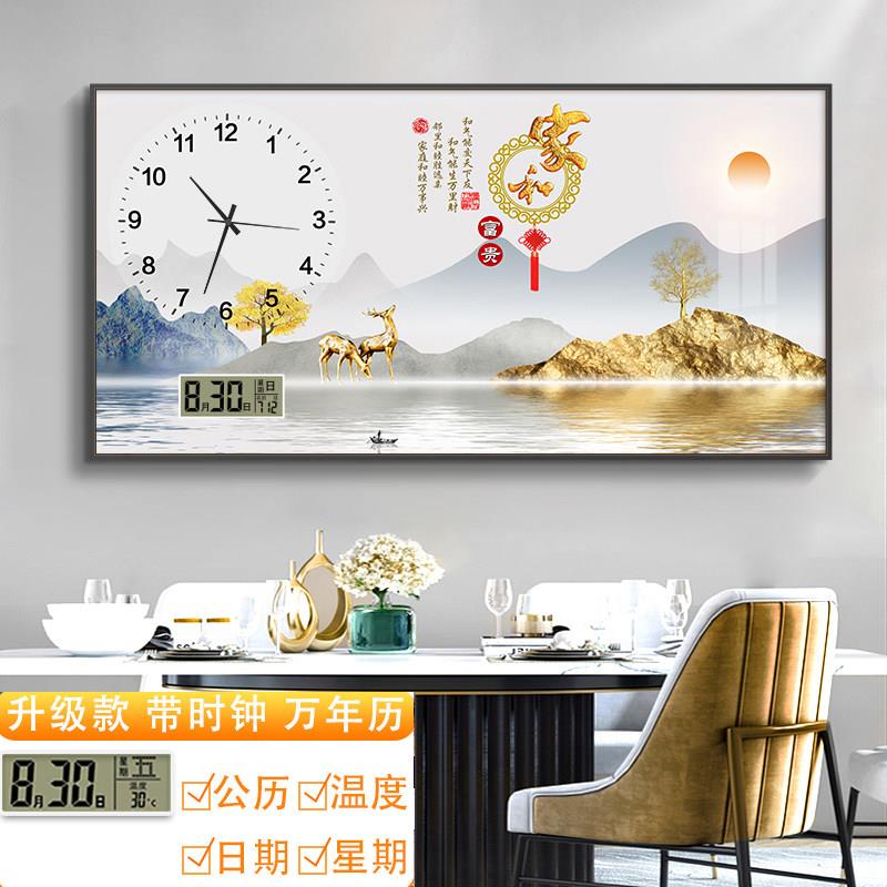 带时钟万年历大尺寸电表箱装饰画新中式客厅山水挂钟遮挡配电箱盒