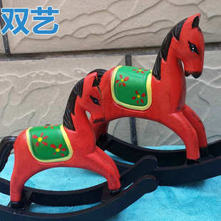 北欧地中海纯手工木质红色摇摇马 彩绘礼品 家居装饰摆件工艺礼品