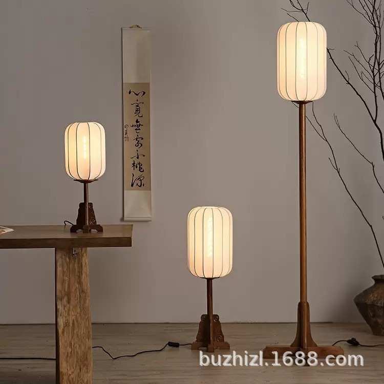 中古实木台灯新中式设计师款床头台灯复古样板间布罩装饰木艺灯