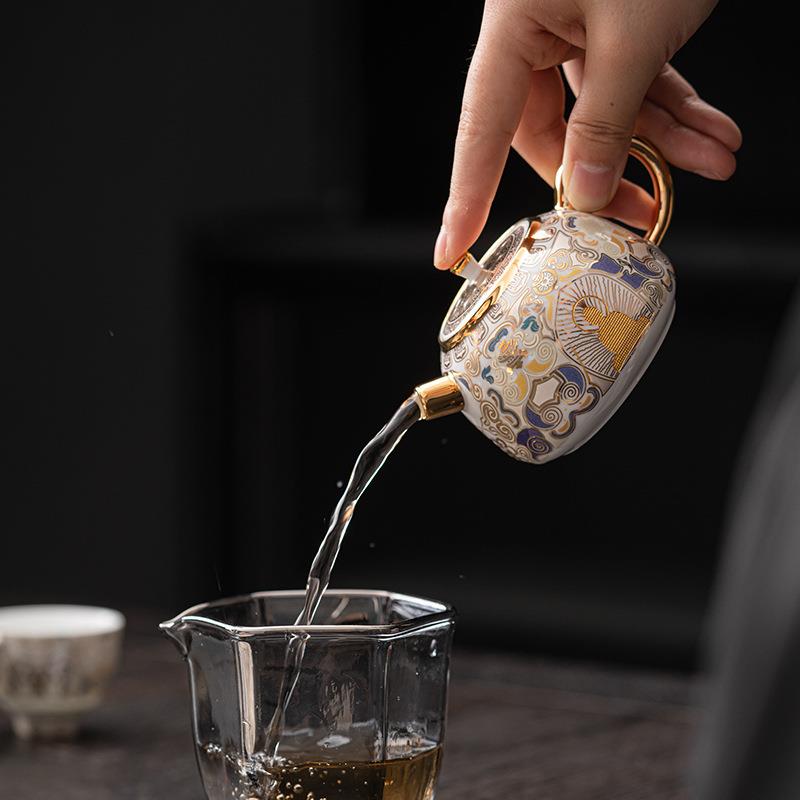 故宫文创敦煌唐卡泡茶壶单壶复古小茶壶陶瓷金银措西施壶茶杯壶承