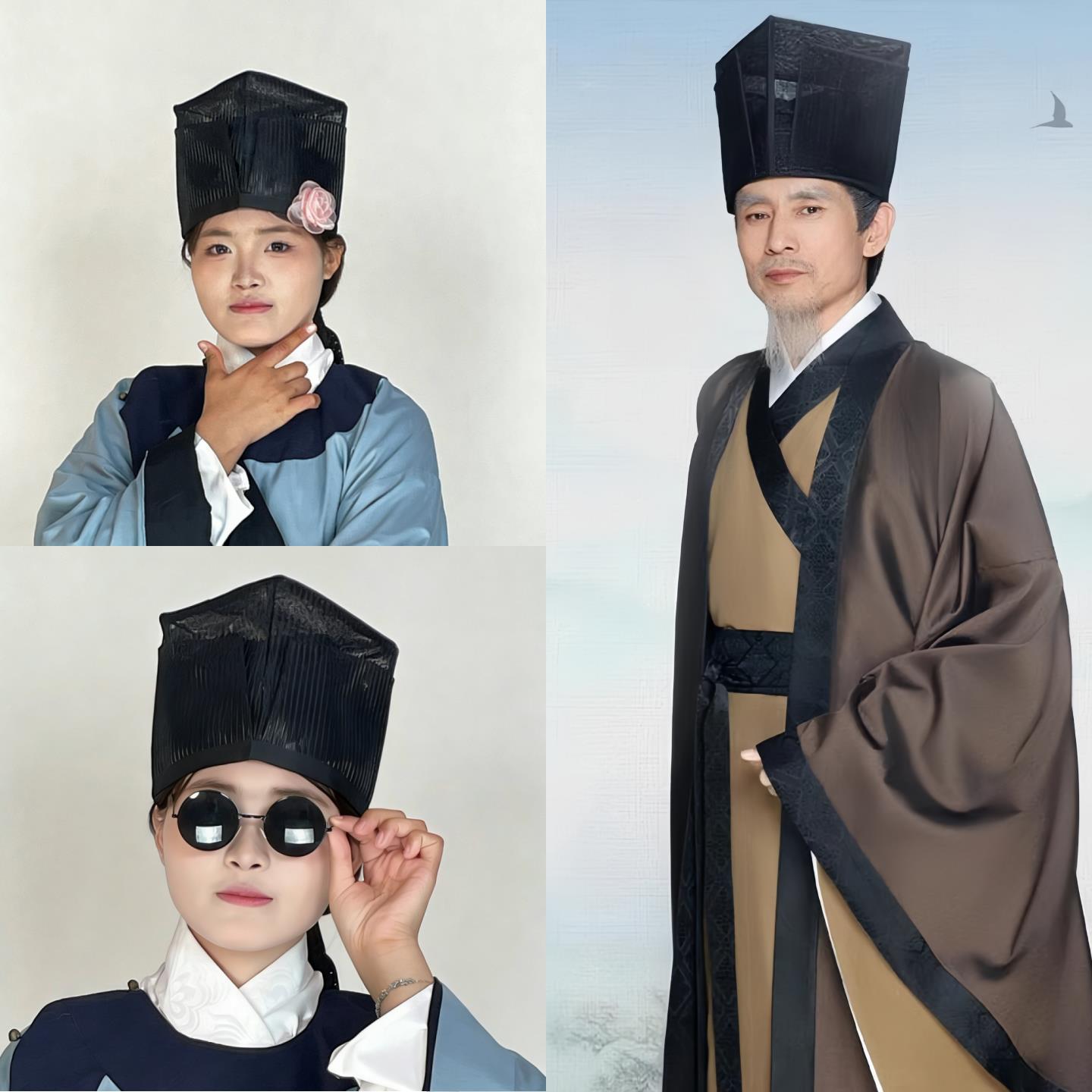 东坡巾宋制澜衫书生巾帽成人宋朝汉服四方平顶巾王阳明帽子儿童夏