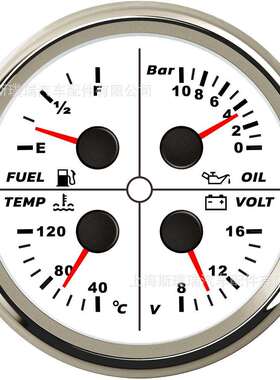 85mm改装车船通用油位表油压表0-10Bar水温表电压表4合一多功能表