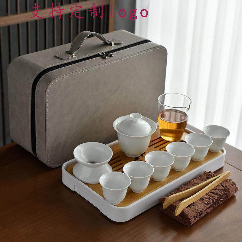 可定德化茶具陶瓷功夫盖碗套装白瓷泡茶器旅行开业礼品茶壶
