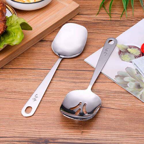 不锈钢公用勺方形分餐勺西餐自助餐分菜漏勺饭勺加厚分菜铲服务更