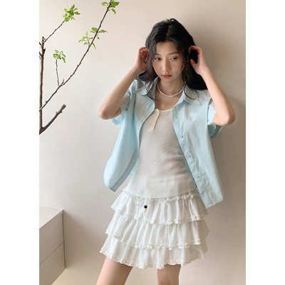 【不退不换】少女感 简约休闲纯色翻领衬衫气质通勤短袖上衣0364