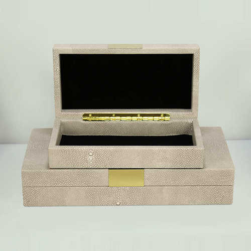 软装饰品新中式样板房衣帽间家居收纳盒新款魔鬼鱼皮装饰盒子摆件