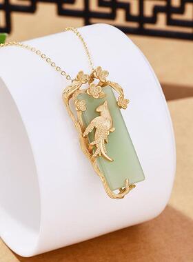 喜鹊花枝纯银无链事牌项吊衣坠链毛锁骨链复古气质旗袍汉服XL507