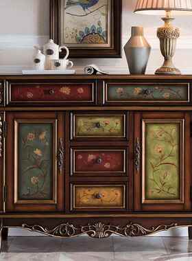 欧式餐纳边柜橱实木厨美式玄关柜备餐柜柜复古斗储物收柜APE子家