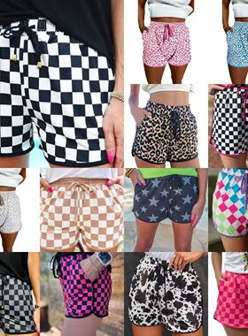 Women's Bottoms Checkered Drawstring Elastic Waist Casual