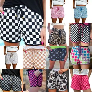 Women's Leopard Elastic High Waist Drawstring Lace up Contra