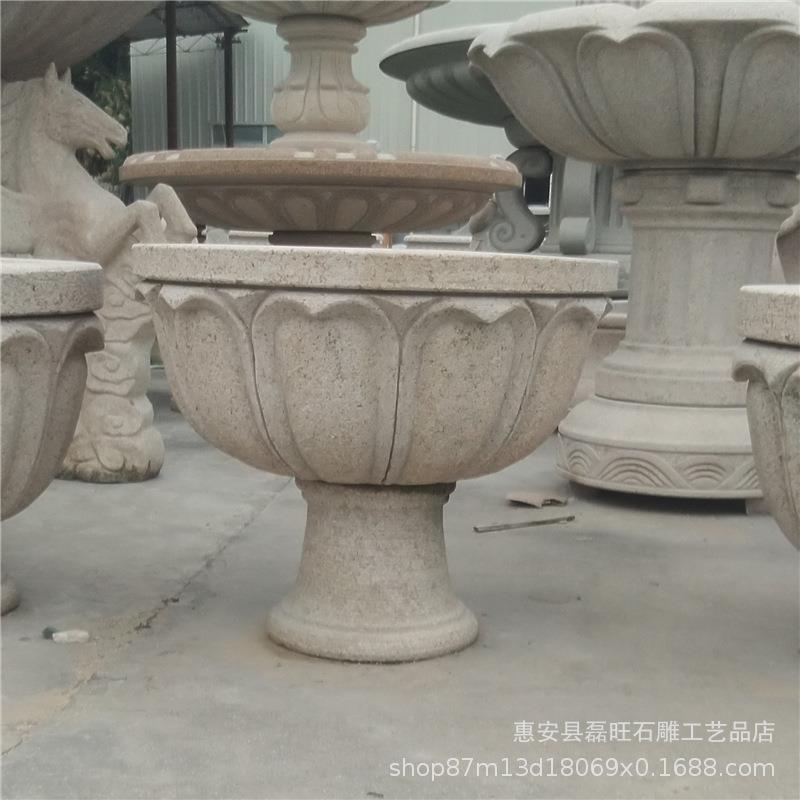 石雕荷花鱼圆缸庭院大石缸石头水缸中式石盆水景青石花盆鱼缸仿古