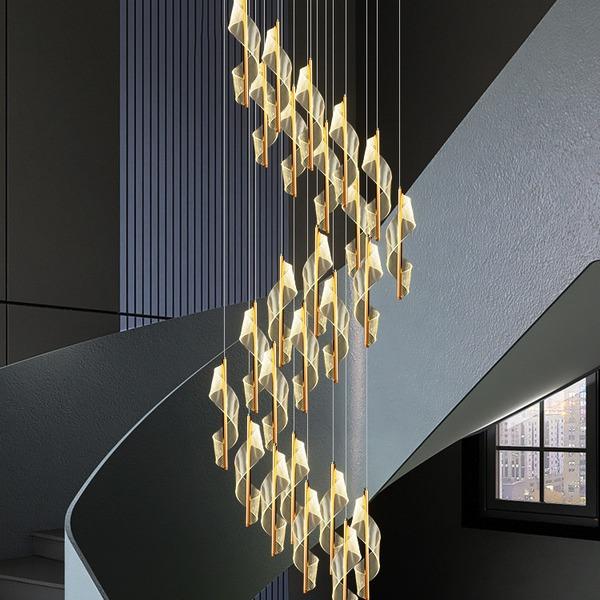 楼梯长吊灯现代简约大气别墅复式楼客厅大厅公寓loft旋转北欧灯饰