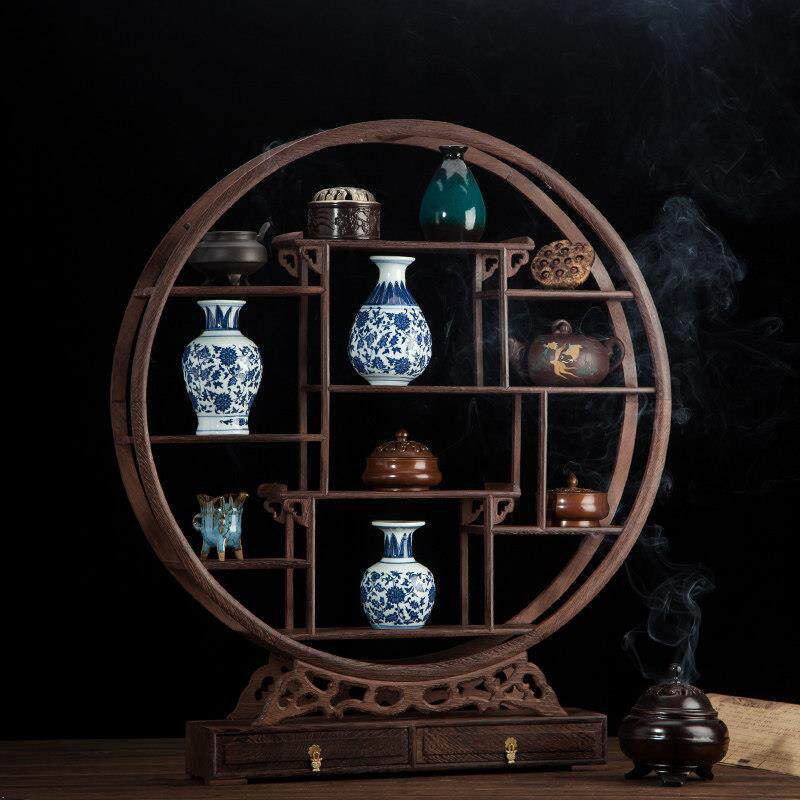 鸡翅木小博古架茶壶摆件架子红木中式多宝阁实木工艺品展示带抽屉