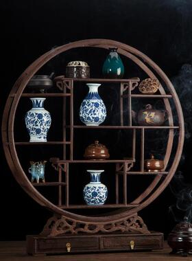 鸡翅木小博古架茶壶摆件架子红木中式多宝阁实木工艺品展示带抽屉