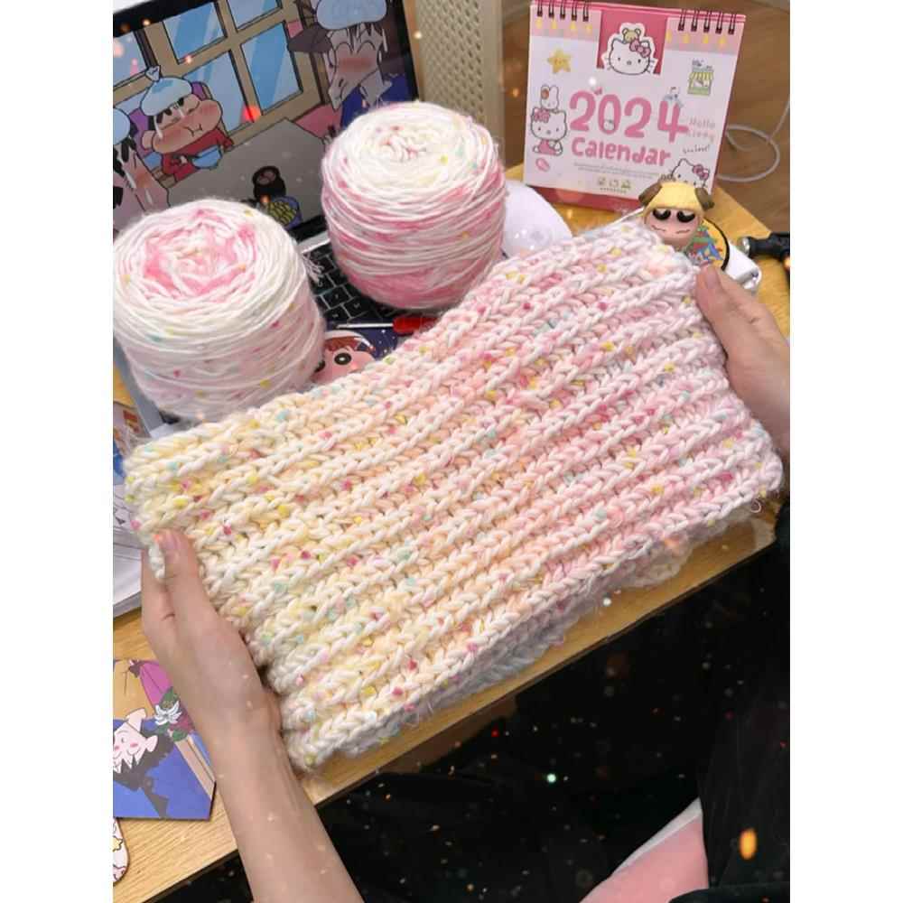 手混线彩虹糖围巾毛线手工diy礼物编织材料包针织女友钩打发时间