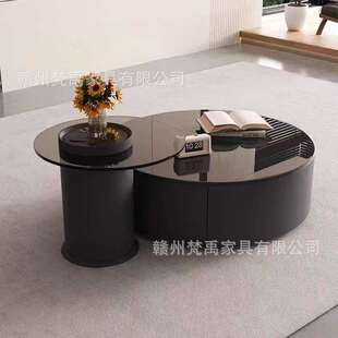 意式极简岩板茶几客厅小户型高级感家用储物大小圆茶几组合