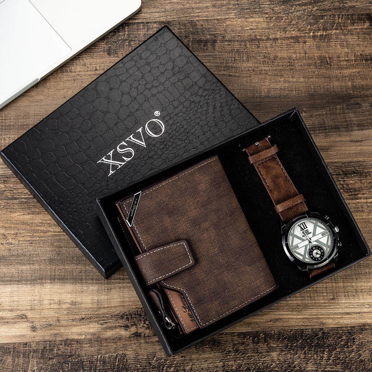 精美l礼品套装袖扣加钱包加大表盘石英手表加笔 厂家直销D