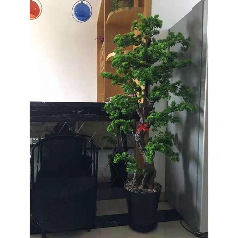 仿真迎客松盆景摆件假树罗汉松树塑料花盆栽植物室内装饰花艺