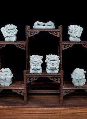 创意石狮子桌香插07939837茶面茶宠摆桌件青砂石风狮爷鱼缸景造装