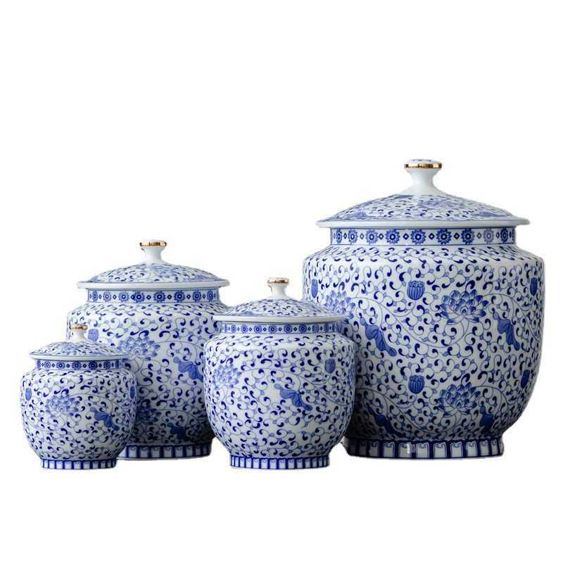 青花瓷缠枝莲茶叶罐中式大号睡莲密封罐描金素雅储存罐茶室伴手礼,餐饮具,茶叶罐,淘宝优惠券,粉丝福利购,淘宝优惠卷