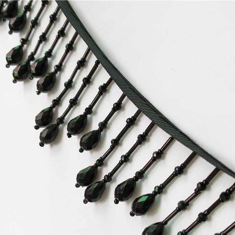 H439重工黑白色水晶吊坠钉珠流苏花边手工边舞台窗帘装饰辅料