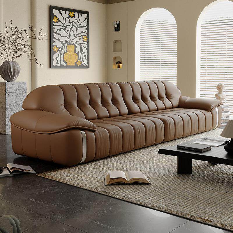意式极简真皮沙发客厅简约大平层别墅猫抓皮直排钢琴键皮艺沙发