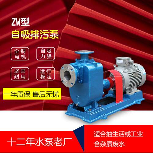 ZW自吸式无堵塞排污泵卧式联轴排污泵吸水泵絮凝沉淀污水泵