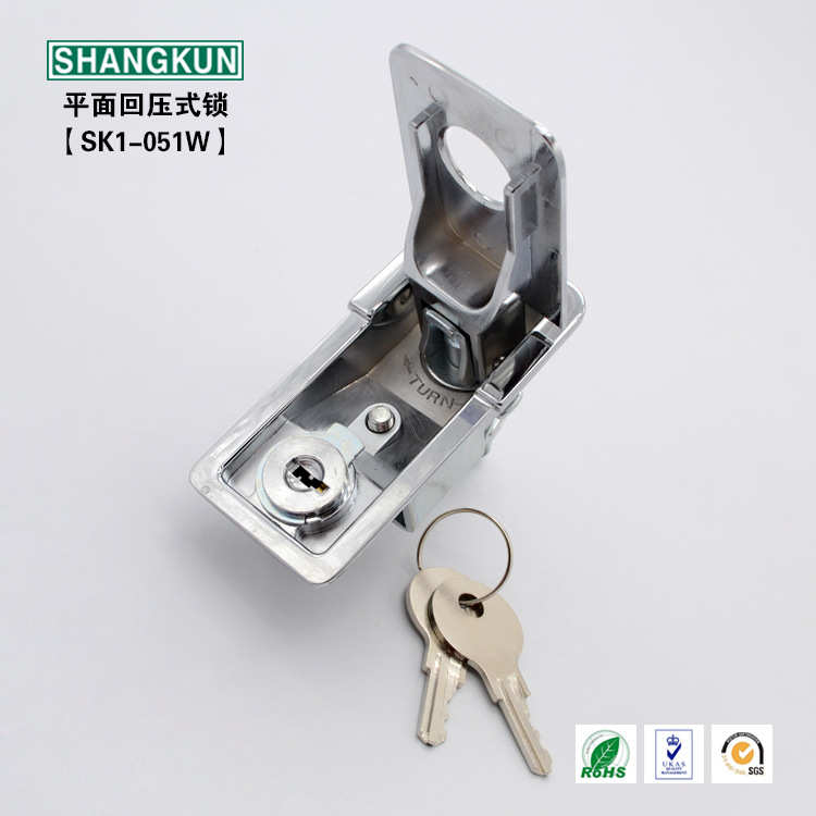 SK1-051W工业锌合金按压式旋转手柄门把手平面回压式伸缩迫紧门锁