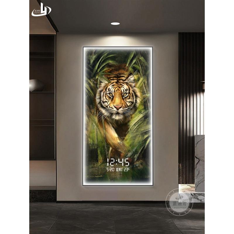老虎入户玄关装饰画电子廊屏钟走尽头挂画门办公室XY803028万年历