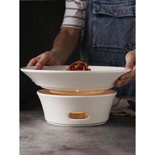 农家乐特色圆形盘子石纹加热炉子蜡烛保温特色盘热菜川菜湘菜餐具