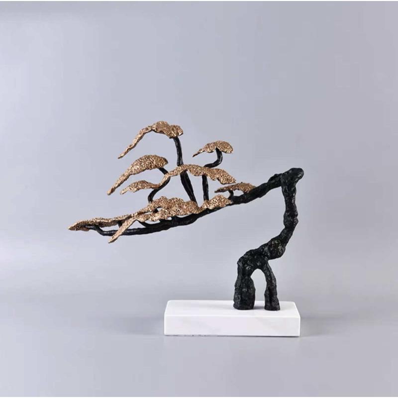 新中式小型金属迎客松摆件酒店客厅售楼大厅前台酒柜玄关软装饰品