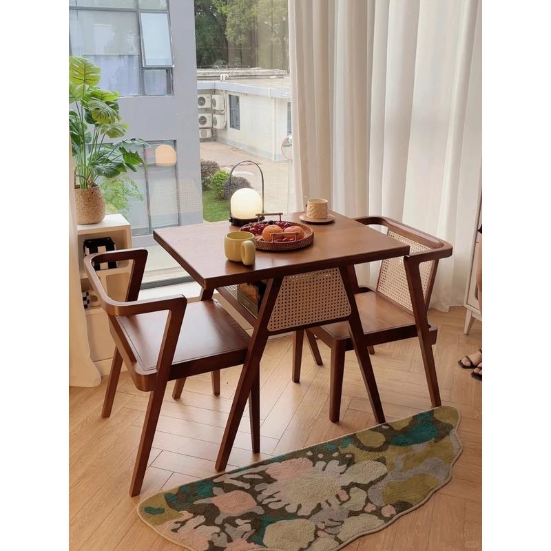 全实木藤编茶餐桌椅茶几组合阳台咖啡厅喝茶桌小户型家用一桌二椅