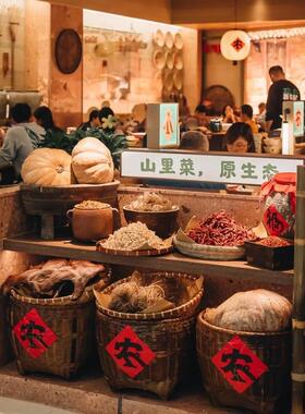 仿古色竹编老式箩筐篮子食材展示复古竹篓明档摆台农家老物件簸箕