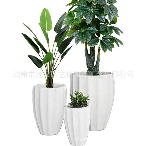 2020款氧化镁落地花盆水泥花瓶园林花缸机场商场房地产干花家居