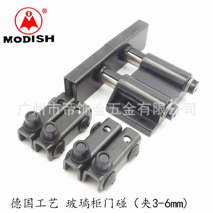 双门玻璃磁碰吸酒柜门夹玻璃合页配件柜门 黑色玻璃铰链上下门铰