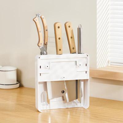 Wall-mounted storage rack for knives and cutting boards, no
